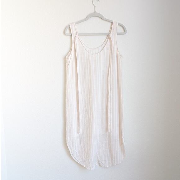Anthropologie Cloth & Stone Beige/White Striped Tie Back Midi Dress, size L - Picture 2 of 10